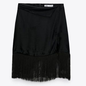 NWT Zara Fringed Satin Effect Skirt SMALL
